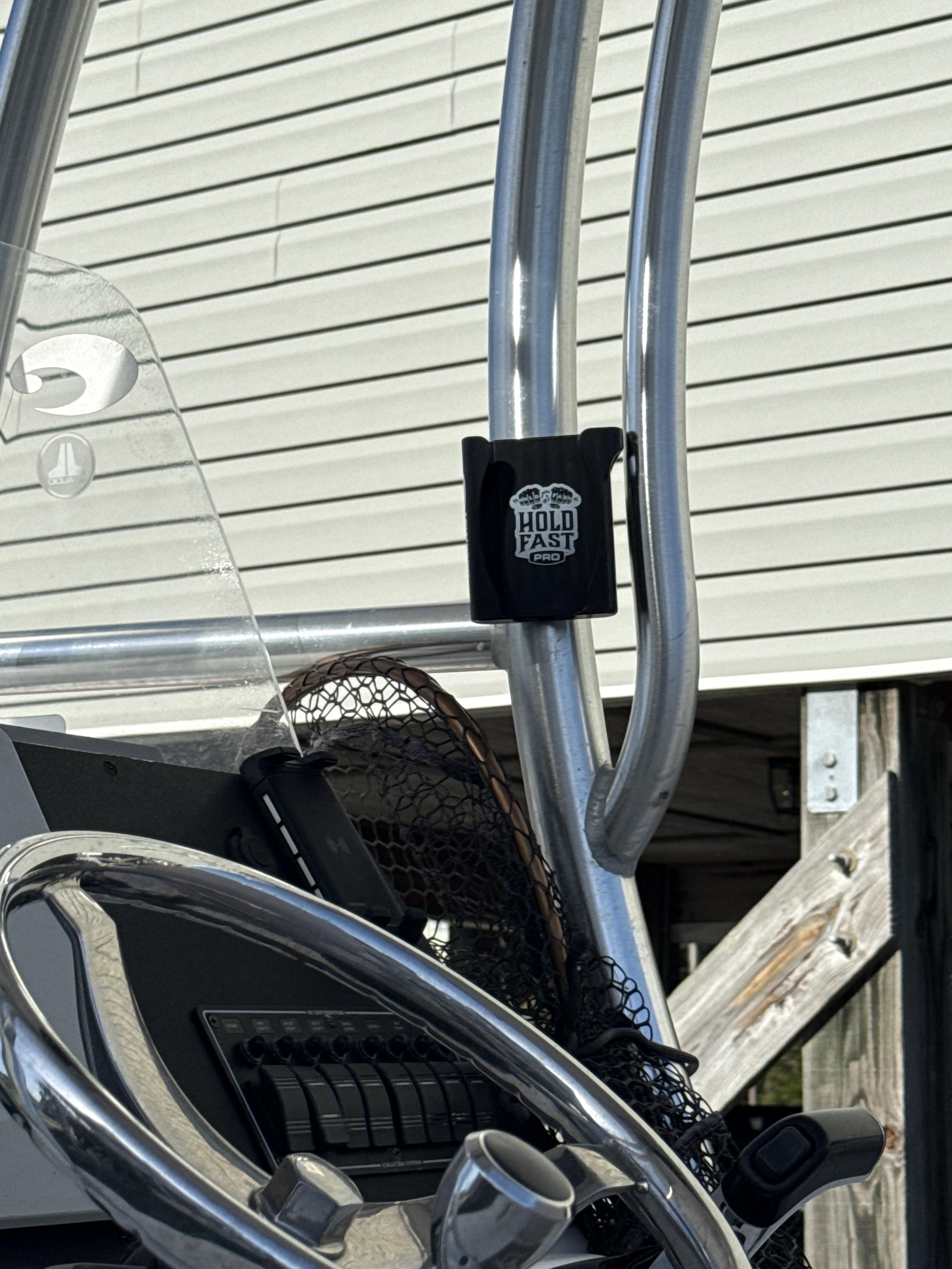 Jimmy’s Boat Phone Holder installed on a hard top pole